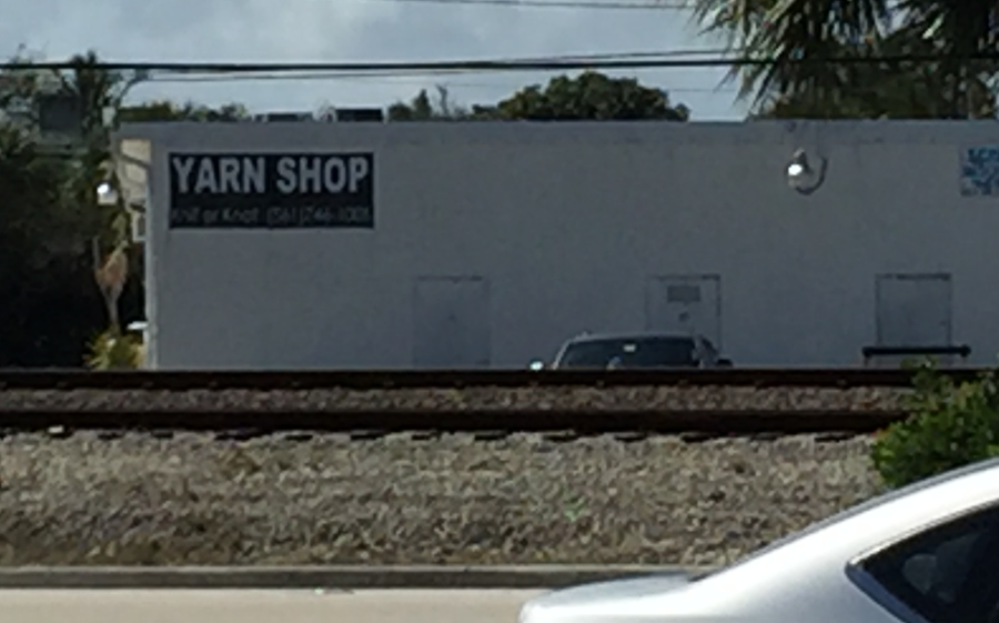 Rear of yarn shop sign